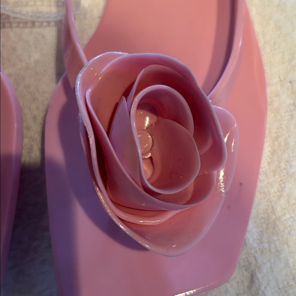 NWT Jeffrey Campbell Pink Floral bow jelly flip flop Sandals size 8/8.5 - Picture 4 of 10